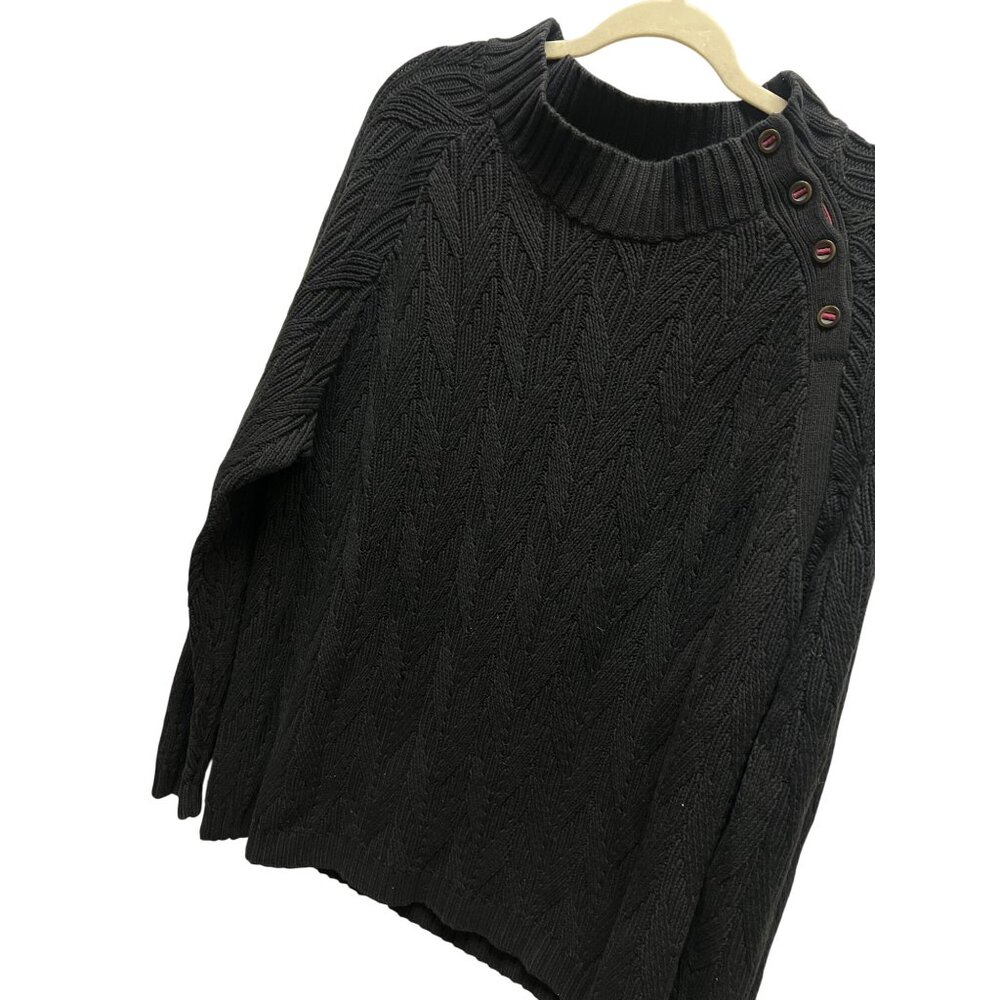 Carbon2Cobalt Black Heavy Cablenet Side Button Sweater